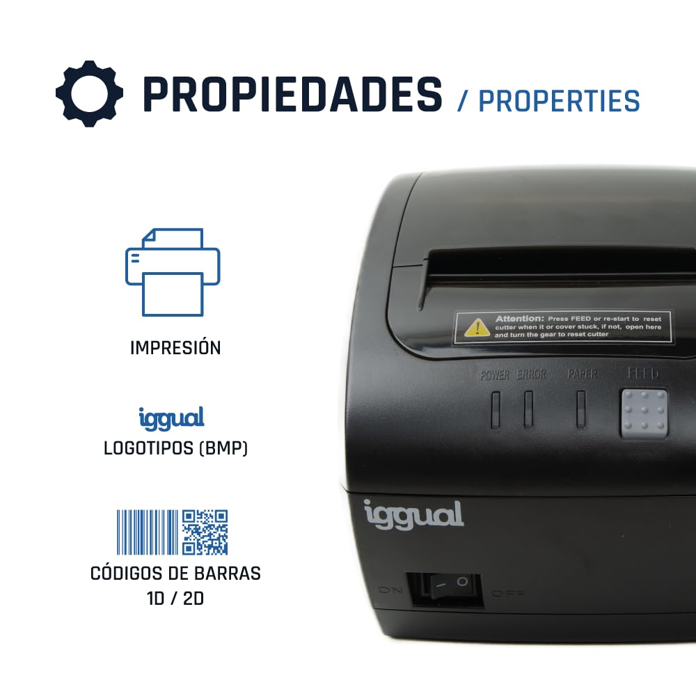 iggual Stampante termica per biglietti TP Easy 80- USB+RJ11, rotolo termico 80 mm, velocità 230mm/s, Windows,Linux, macOS. SDK :Windows Android, iOS,Emulazione ESC/POS. (14,5 x 18,9 x 14).