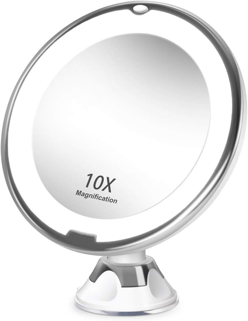 Womdee 10X Magnifying Lighted Vanity Makeup Mirror with Natural White LED, 360 Degree Swivel Rotation and Locking Suction