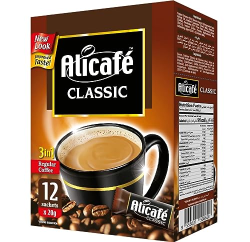 Image of Alicafe Classic 3-in-1 Instant Coffee 240 grams (12 Sachets, 20 grams Each) - Rich Aroma, Convenient Premix Blend, Medium Roast (Pack of 2)