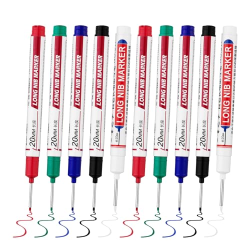 LYXMYGS 10 PCS Long Head Deep Hole Marker Pens 20mm Long Nib Marker Longs Nose Markers Waterproof Construction Markers Marking Tool Permanent Markers Carpenter Ink marker Pens Metal marking Pens