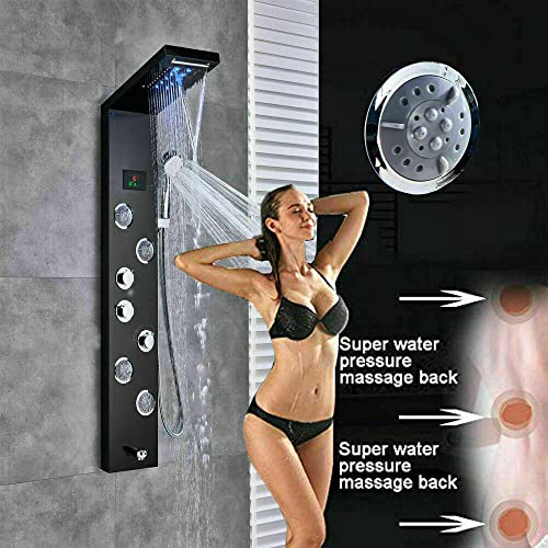 Columna de Ducha Negra con Sistema LED, Cascada, Lluvia y Masaje Corporal miniatura 5