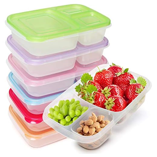 Kurtzy Bento Porta Alimentos Fiambrera Reutilizable 3 Compartimentos (Pack de 7) Apta para Microondas, Lavavajillas y Congelador – Fiambrera Apilable de Plástico con Tapas para Adultos y Niños