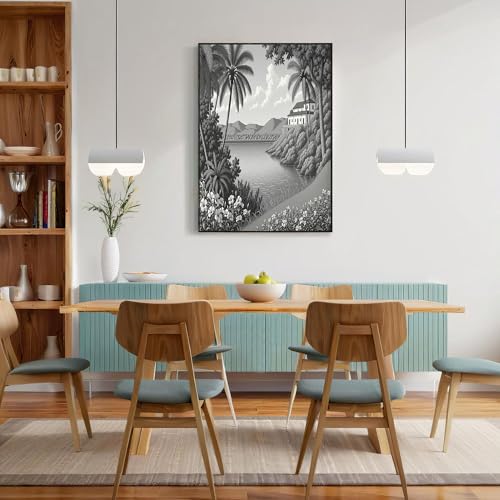 Cuadro moderno en lienzo de bosque místico, calma natural en blanco y negro para tu baño 5