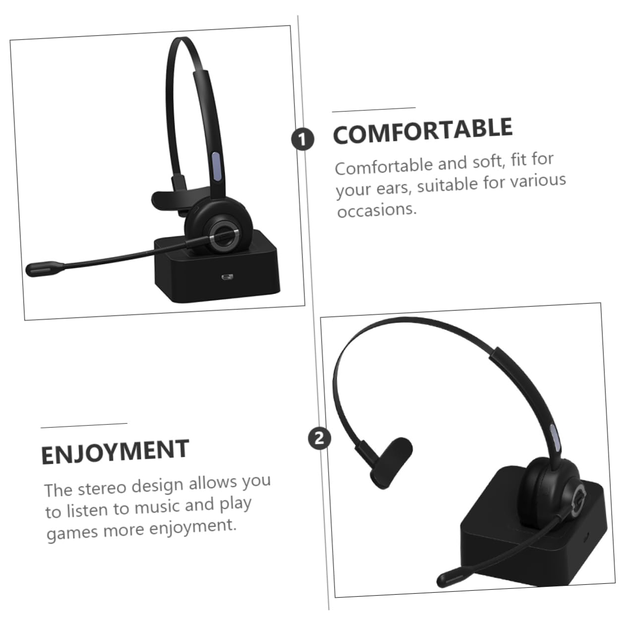 SHINEOFI Cuffie Archetto Wireless 5.0 Microfono Singolo, Confortevoli e Morbide, Realizzate in Abs e Pu, per Ufficio e Fitness, Set da 1