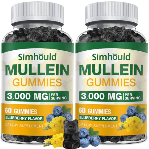 Simhould 2 Pack Sugar Free 3000MG Mullein Gummies - Lung Cleanse Mullein Leaf Extract Supplement for Respiratory Organic Mullein Drops with Quercetin & Bromelain for Lung Digestive Health & Immune