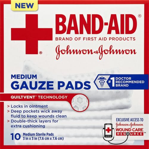 Image of Band-Aid Brand Cushion Care Non-Stick Gauze Pads, Individually-Wrapped, Medium, 3 in x 3 in, 10 ct (Pack of 2)