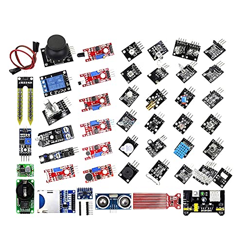 45 in 1 Sensors Modules Starter Kit for Arduino Mega 2560 & Nano, DIY Sensor Kit with 45 Modules Including Joystick, Infrared, Temperature, Humidity, Relay, Buzzer, LED, and More