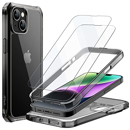 Jetech Case For Iphone 14 6.1-Inch With 2-Pack Tempered Glass Screen Protector, 360 Full Body Shockproof Bumper Phone Cover Protective Clear Back (Black) #TOP27