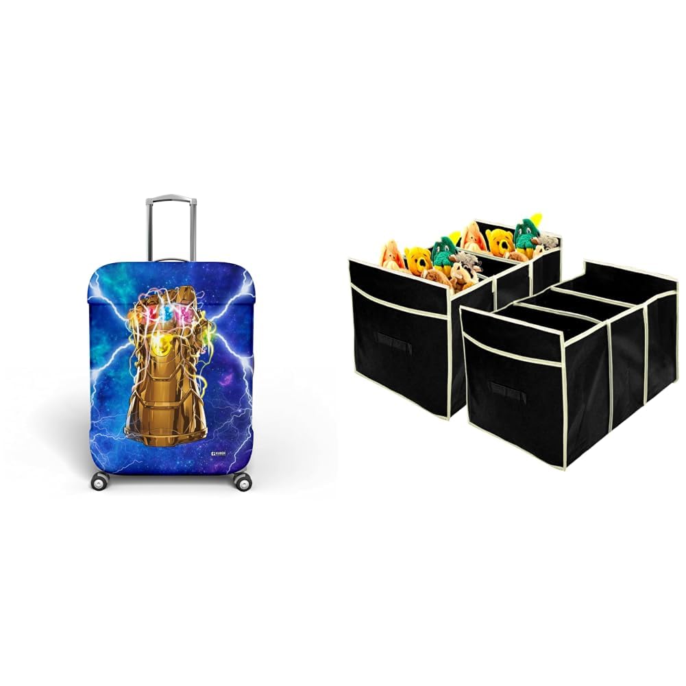 kuber industries Marvel The Infinity Gauntlet Luggage Cover | Polyester Travel Suitcase Cover | + Collapsible Portable Heavy Duty Cargo Trunk Organizer with 3 Compartments (Black)-picture-29