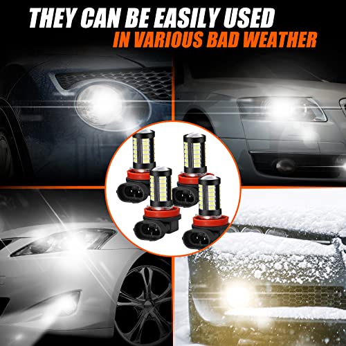 4 Pcs H8 H11 Led Fog Light Bulbs 6000K White Led Bulbs For Fog Light 1400 Lumen 12-24V High Power 5730 Led, Constant Current, Plug And Play, Non Polarity Headlight Bulb For Car Truck (H8/ H11) #TOP6