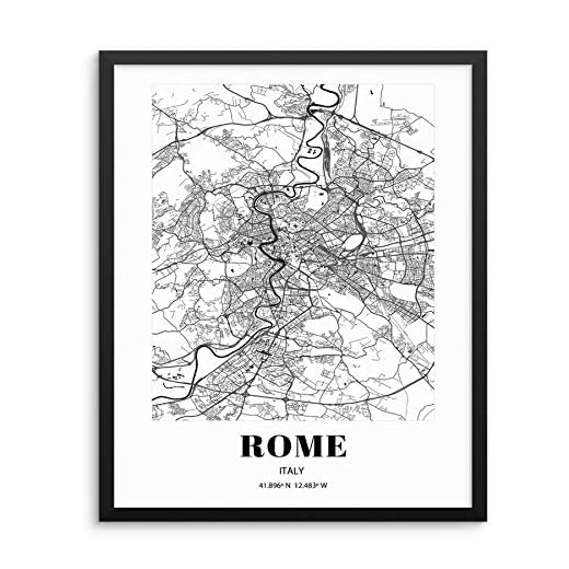 Rome City Grid Map Art Print Italy Cityscape Road Map Wall Poster 11"x14" UNFRAMED Black White Modern Urban Home Decor Artwork for Living Room, Bedroom, Entryway, Home Office or Gift (ROME)
