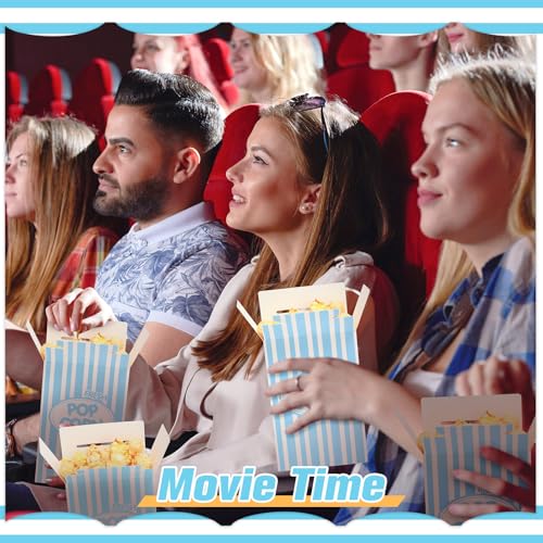 Image of Xinnun 200 Pcs Paper Popcorn Boxes 1oz Oil-proof Disposable Striped Popcorn Boxes Container Leak Proof Paper Holders for Movie Night, Party, Birthday, Wedding (Light Blue)