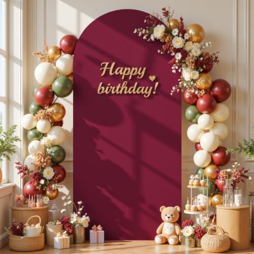 Burgundy Arch Cover 7.2FT Spandex Fitted Wedding Arch Stand Covers Round Top Chiara Arch Covers Stretchy Backdrop Cover for Birthday Party Ceremony Banquet Decoration