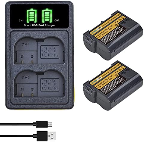 PowerTrust 2Pcs EN-EL15C EN EL15 EN-EL15b Battery with Charger for Nikon Z 7II, Z 6II, Z 5, D780, Z7, Z6, 1 V1, D500, D600, D610, D750, D850, D7000, D7100, D7200, D7500, D800, D800E, D810, D810A