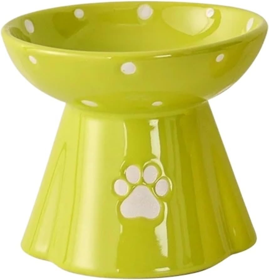 Ceramic Elevated Cat Bowl, Cervical Protection Pet Food Basin with Anti-Black Chin Design for Cats & Teddy Dogs(Red)