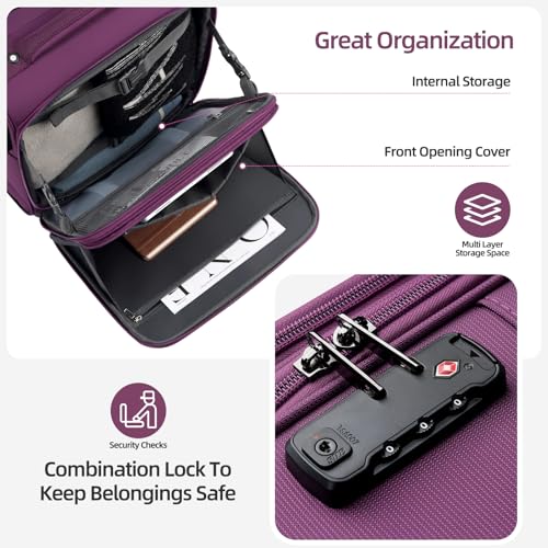 TIAWOLT Underseater Carry-On Luggage Airline Approved with Spinner Wheels, 16 Inch Luggage with TSA Lock, Overnight Rolling Softside Suitcases for Women,Purple by TIAWOLT - Image 4