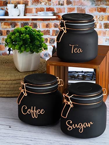 Image of DC Green Kivi PACK OF 3 ,Black Color Glass containers ,Tea, Coffee & Sugar printed on it ,Capacity 800 ml With Air Tight Cap