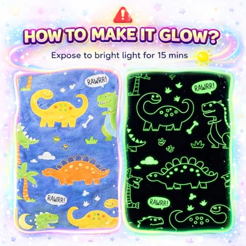 Image of DOCAT Glow Blanket for Kids 0-15 Years, 200x152 cm Double Bed Blanket for Girls Boys, Soft Cozy Flannel Fleece Throw Blankets for Winter, Radium Blanket Ideal Gift for Boys & Girls (Dino World)