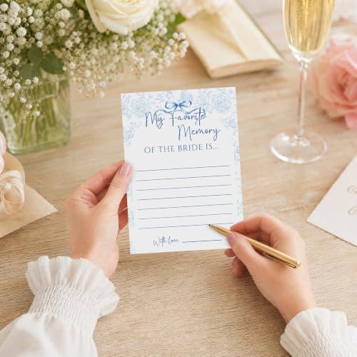 HEREYUGUO My Favorite Memory Bridal Shower Game Cards for 25 Guests, 5x7 Wedding Table Activity, Blue Theme Bride to Be Party Supplies, Engagement Bachelorette Celebration Icebreaker - B04 by HEREYUGUO - Used condition - Image 4