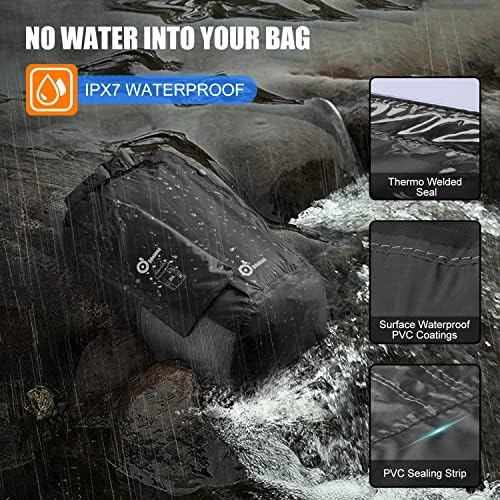 Odoland Waterproof Backpack Sack and IPX8 Dry Bag - 20L Lightweight Large Waterproof Dry Backpack and Dry Phone Pouch for Kayak Surf Paddle Boarding Camping Hiking Float Boat Fishing Black