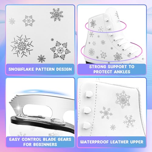 LEVYTEMP Women\'s/Girls Figure Ice Skates - Youth White Snowflake Figure Skating Shoes with Two Insoles - Comfortable, Safe Indoor Outdoor Rink Size US 7 - Thumbnail 5