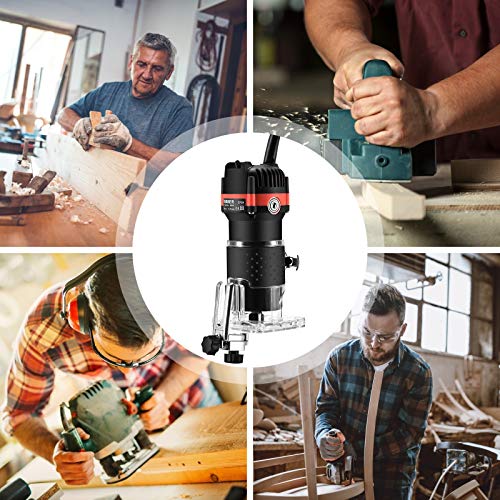 KKTECT 800W Kompaktes Holz Router Werkzeug Tragbarer Handrouter Holzbearbeitung 33000 U/min Elektrischer Trimmer Holz Router mit 15 Stück Router Bits DIY