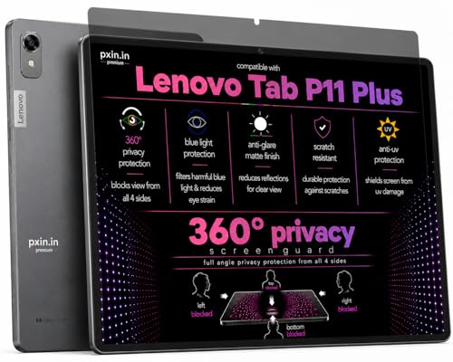 Image of Pxin 360 Pro Privacy Screen guard compatible with Lenovo Tab P11 Plus | Anti Glare | Anti UV | Anti Blue | Anti Reflection | Privacy Filter | Unbreakable Build