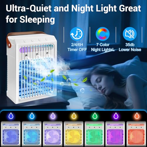 Portable Air Conditioners,1000ML Portable AC Unit,Personal Small Air Conditioner,3 Speed Quiet Evaporative Air Cooler,2/4/6H Timer OFF,7Color Night Light,for Bedroom,Room,Office,Desk,Tent,Indoor.White by gootu - Image 6