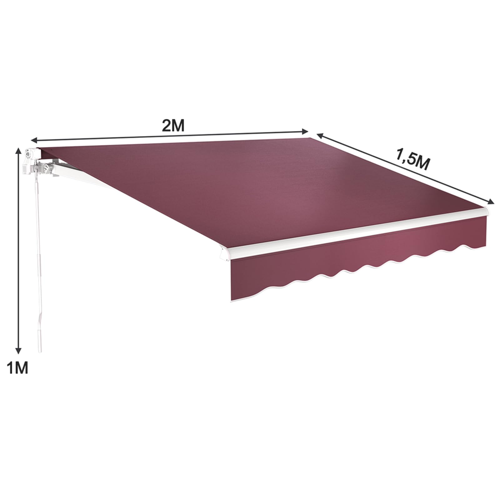 Dripex Markise 200 x 150 cm Manuelle Gelenkarmmarkise Wasserdicht und Sonnenschutz, Terrassenmarkise Größen wählbar, Sonnenmarkise für Terrasse Balkon, Gelenkmarkise Weinrot, Montage erforderlich