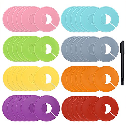 Caydo 48 Pieces 8 Colors Clothing Size Dividers Round Hangers Closet Dividers with Marker Pen