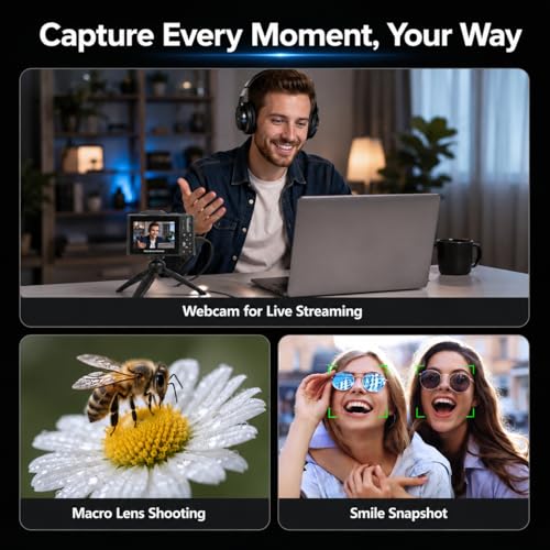 Image of 5K Digital Camera for Photography, 80MP Vlogging Camera for YouTube with 3 inch 180 Flip Screen, 12X Optical Zoom WiFi, Beauty Filter & Autofocus Point and Shoot Camera with 16G SD Card for Beginner