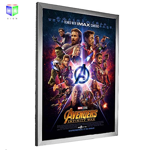 Hksign Movie Poster Frame 27X40 Inches Sliver Wall Mounted Led Backlit Light Box Picture Frame Sign Board For Wall Poster Art Work Display #TOP1