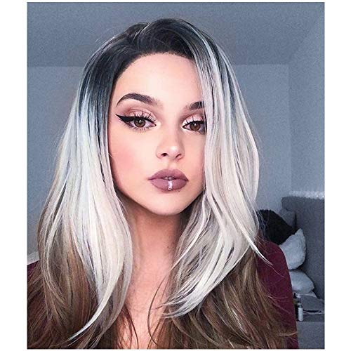 Diy-Wig Long Black Roots Ombre Gray Brown Wig for Women Straight Sexy Cosplay Hair Party Wig