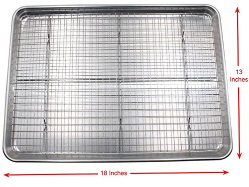 Checkered Chef Baking Sheet and Rack Set - Twin Pack- 2 Aluminum Cookie Sheets/Half Sheet Pans With 2 Stainless Steel Oven Safe Cooling Racks