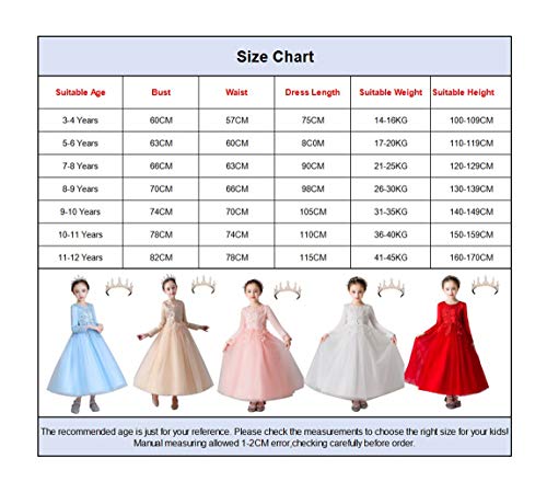 Amropi Flower Girl Dress Long Sleeves 3D Floral Embroidery Tulle Party Dresses + Crown White,5-6 Years thumb #6