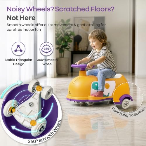 Image of R for Rabbit Iya Iya Poppy Swing Car for Kids, 3 in 1 Baby Push Ride-On & Pull Along Car | ABEC7 Bearing Smooth Wheels with Storage Seat | Ideal for 2+ Years Boys & Girls, Upto 50 Kgs (Orange Purple)