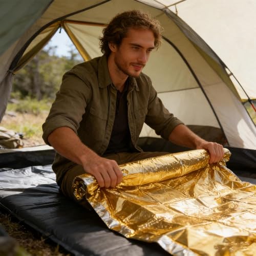 Survival Blanket Heavy Duty Reflective Foil Insulated Trap | 51.18 x 82.68 Inch Thermal Aluminum Blanket Gold Silver PE Film | Outdoor Camping Travel Climbing Hunting Winter Cold Weather Snow – Image 4
