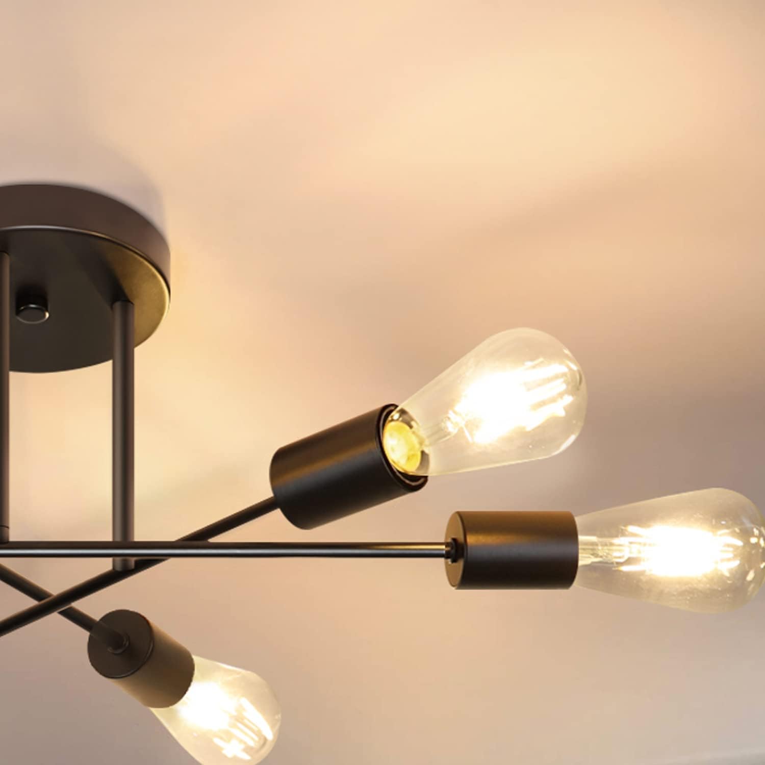 CBJKTX 2ER Deckenlampe Vintage Deckenleuchte Retro 6 Flammig | Wohnzimmerlampe Industrie E27 Kronleuchter Schwarz Schlafzimmerlampe Industriellampe Esstischlampe Rustikal ohne Leuchtmittel