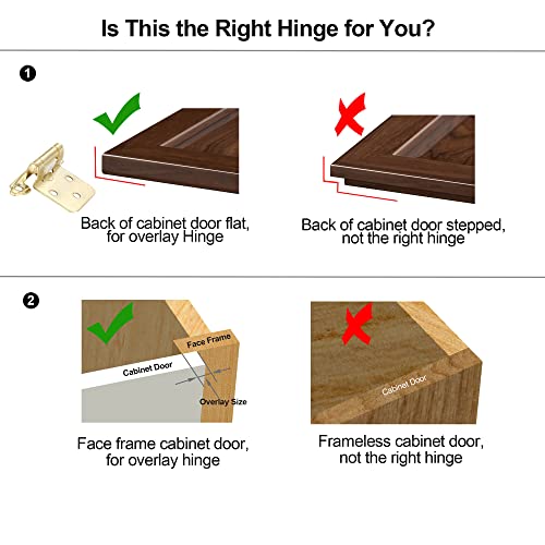 Vallecloud 4 Pack (2 Pair) Gold (Brass) Self Closing Cabinet Hinges For Kitchen Cabinet Door, 1/2" Overlay (Variable) Semi Concealed Kitchen Cabinet Hinges #TOP2