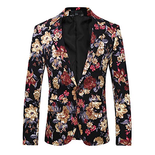 Cloudstyle Mens 2 Piece Suit Notched Lapel Sport Coat Floral One Button Slim Fit Tweed Suit3