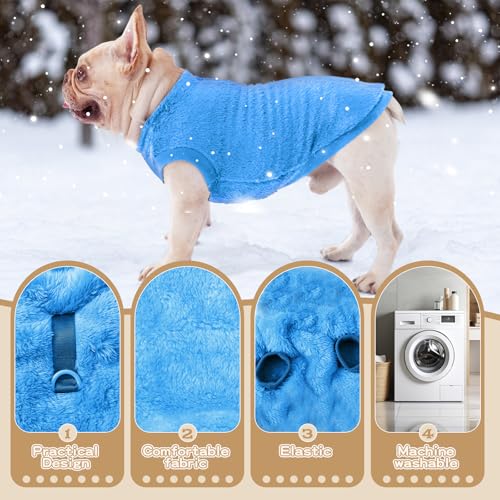 Hundepullover Hundemantel Fleece für Kleine Hunde Fleecemantel Hunde Fleece Pullover für Kleine Hunde Katzenpullover Fleecejacke Hundekleidung für Chihuahua Französische Bulldogge(Blue,S)