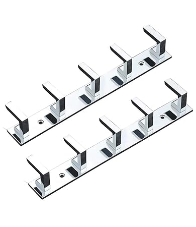 Craftbin 5 Pin Stainless Steel Cloth Hanger Wall Door Hanger for Clothes Wall Hook Rail for Hanging Towels, Napkin, Keys (Pack of 2)