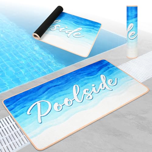 Whmayai 24 x 48 Poolside Non Slip Mat Ggradual Blue Outdoor Rubber Pool Deck Mats with Drainage Anti-Slip Waterproof Rug for Swimming Pool Beach Patio and Boat Dock