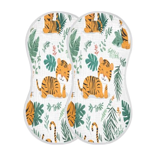 Cartoon Tiger Plant Burp Cloths Cotton Baby Washcloths,Large 22x11in Burping Cloth Absorbent and Soft for Newborn Baby Boys and Girls,4 Pack2