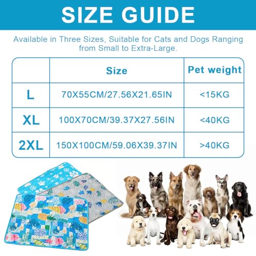 Kühlmatte Hund Katze - 100x70 cm - Kühlmatte für Hunde Katzen, Kühldecke Hund Katze, Selbstkühlende Hundematte, Selbstkühlende Matte für Haustiere, Sommer Kühlkissen für Drinnen, Draußen, Auto, A, XL