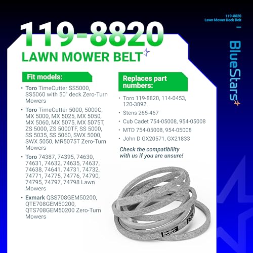 Image of BlueStars 119-8820 Mower Drive Deck V-Belt | Aramid Cord | 1 /2 inch x 141.5 inch | Drive Deck V-Belt - For 50 inch Deck Toro Timecutter SS5000 SS5060 MX5060 74630 74361 74632 74635 74637 74641