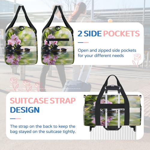 Zen with Flower Stones Travel Duffel Bag for Women and Men, Sport Tote Gym Bag Carry on Weekender Overnight Bags4