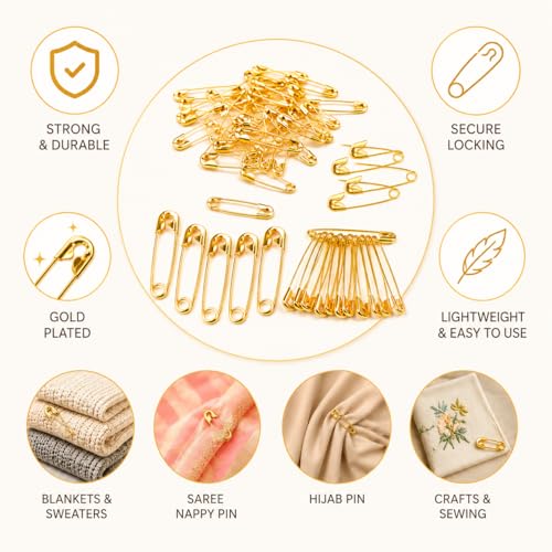 Image of Small Gold and Silver Plated Safety Pins for Saree Nappy Lock pin for Blanket Sweater Perfect for Clothes Craft Sewing Pinning Hijab pin for Women and Girls (X-Small, 48)