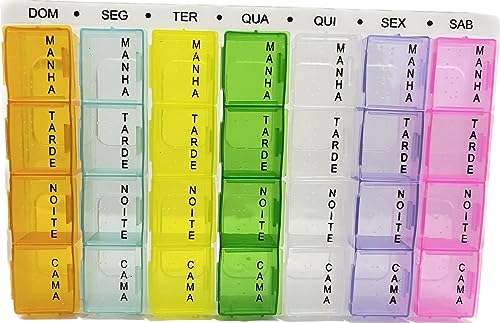 Porta Comprimido Semanal e Mensal Caixa de Medicamentos e Remedios Organização Prática e Colorida