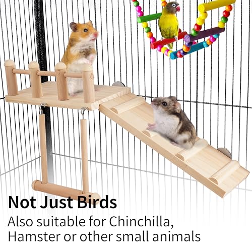 Image of FrgKbTm Wooden Parrot Bird Perch Platform with Climbing Ladder,Parrot Play Stand Bird Swing Bridge Chewing Toys for Parakeet Cockatiel Conure Lovebirds (Bird Swing Set 2)
